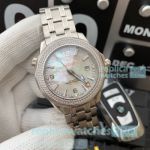 Swiss 8500 Omega Seamaster Copy Watch Diamond Bezel White MOP Dial 